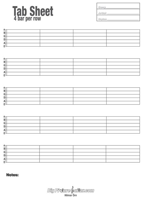 Blank Guitar Tab Printable
